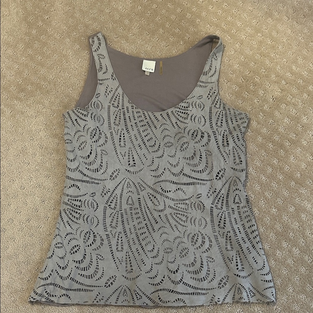 Ecru leather front laser cut tank top